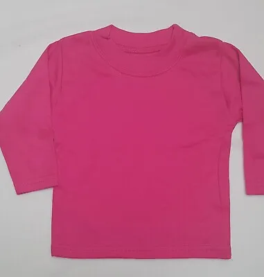 New: Baby Girl Plain Long Sleeve Round Neck T Shirt Age 0-3 Months Cerise • £2.99