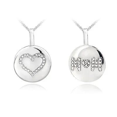 Sterling Silver Diamond Accent MOM Or Heart Circle Necklace • $32.99