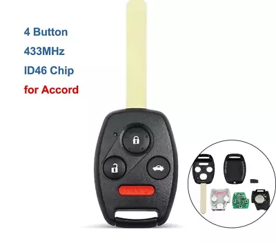 Remote Control Car Key Fob 4 Buttons 433MHz ID46 Chip For Honda Accord Euro • $39.32