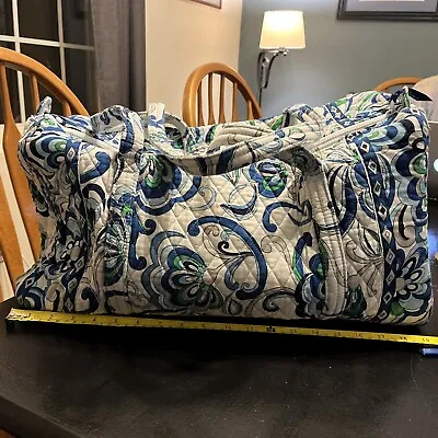 WOW! Vera Bradley Large Duffel Travel Bag  Mediterranean White Quilted Cotton! • $29.99