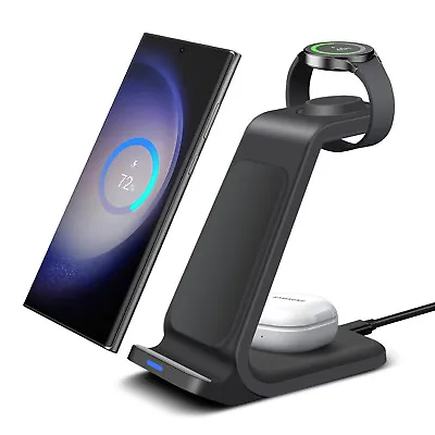 3in1 Wireless Charger Charging Dock Station For Samsung Galaxy S24 Note20 Watch6 • £16.99