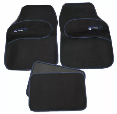 Universal BLUE Trim Black Carpet Cloth Car Mats Set Of 4 To Fit Hyundai I30 I40 • £8.79