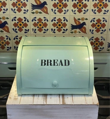 $55 • Buy Teal Blue Tin Metal Bread Box Vintage