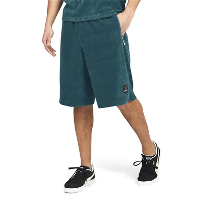 Puma X Pronounce Towelling Long Shorts Mens Blue Casual Athletic Bottoms 534035- • $17.99