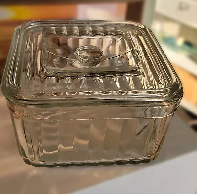 Vintage Federal Glass Refrigerator Ribbed Square Dish With Lid • $5.99