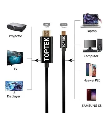 TOPTEK USB C To HDMI 2M 4K Cable - TV Adapter | Phone | Tablet | Laptop  ANDROID • £6.99