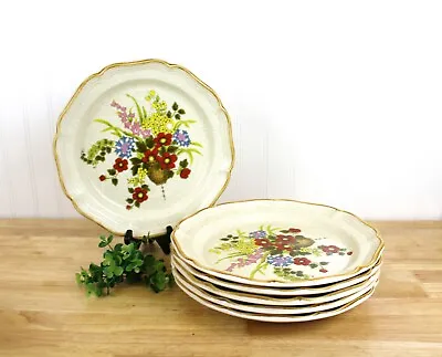 Set Of 6 MIKASA 10'' Dinner Plates A Basket Of Wildflowers | Vintage Dishes E884 • $39.50