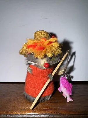 Vintage Original Fur Toy (Fisherman Mouse In Straw Hat) Made In W.Germany 1960's • $15