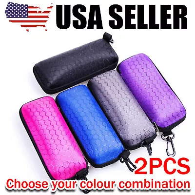 2PCS Portable Eye Glasses Case Box Sunglasses Protector Hard Zipper Belt Clip • $9.99