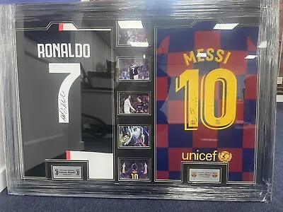 Lionel Messi Barcelona&Cristiano Ronaldo Juventus Signed Shirts Dual Framed COA • £2500