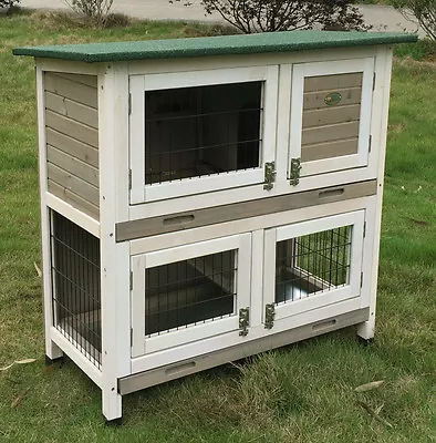 £119.99 • Buy Grey Rabbit Hutch Guinea Pig Hutches Run 2 Tier Double Decker Cage Roger 