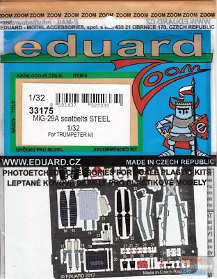 EDU33175 1:32 Eduard Color Zoom PE - MiG-29A Fulcrum Seatbelts (TRP Kit) • $14.89