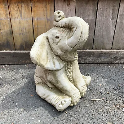 Large Stone Outdoor Garden African Elephant Trunk Up Statue Ornament Sculpture • £31.99