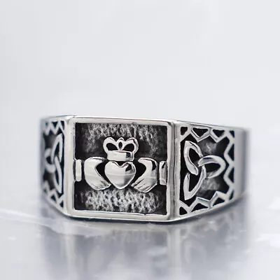 Friendship Mens Womens Irish Celtic Love Triquetra Trinity Knot Claddagh Ring • $16.99