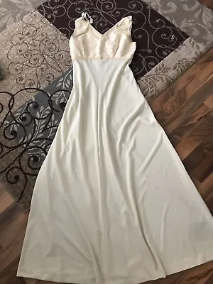 Vtg 70s Cream Lace Bodice Empire Waist BRIDE Wedding Montgomery Ward Dress Sz 12 • $149.99