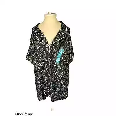 Nicole Miller Women's Black Pajama Set With White Floral Design NWOT Size Xl • $24