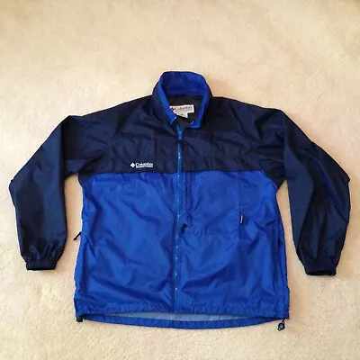 $29.95 • Buy Columbia Jacket Windbreaker Blue Colorblock Packable Rollaway Hood Mens Tall L 