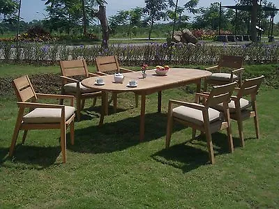 7 Pc Outdoor Dining Teak Set - 94  Double Extn Oval Table 6 Stacking Chairs Cel • $3325