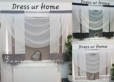 £26.99 • Buy Novelty White Net Curtain With Swags And Panel Azur With Cristals Firanki