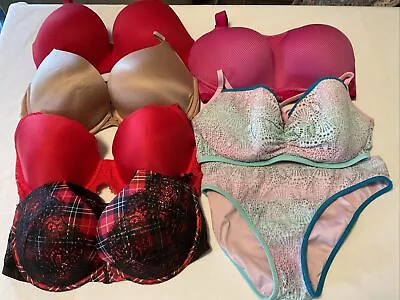 Victoria’s Secret Bra 7 Pc Lot 34DD Padded Push Up Bikini Sport Gold Red Pink • $9.99