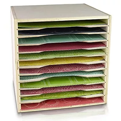  Wood Finish Paper Storage Organizer Cube - Improved 12x12 Paper Natural • $124.41