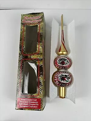 Vintage Double Ball Indent Tree Topper  13  Red Polish Glass Silver Gold • $31.44