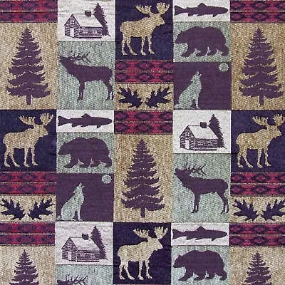 Upholstery Fabric Fairbanks Evergreen Lodge Cabin Rustic Fish Bear Moose Trees  • $33.95