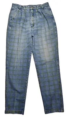 VTG Union Bay UBR Men 34x32 100% Cotton Denim Yellow Green Plaid Blue Jeans RARE • $23.99