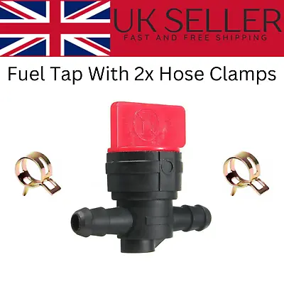 INLINE FUEL TAP ON & OFF VALVE  1/4  Petrol Motorcycle LawnMower ATV With Clamps • £6.15