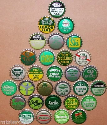 Vintage Soda Pop Bottle Caps GREEN COLORS Lot Of 30 Different New Old Stock • $15.29