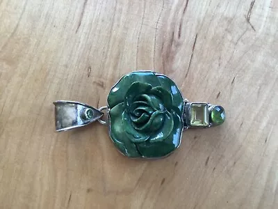 Vintage Jade & Sterling Rose Pendant. .925 • $20