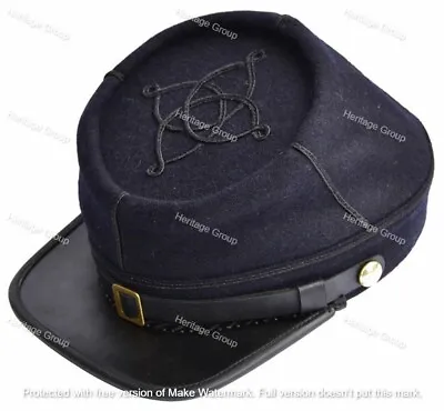 Civil War Union Officer Infantry Leather Peak Kepi Navy Blue With Black Rows • $29.99