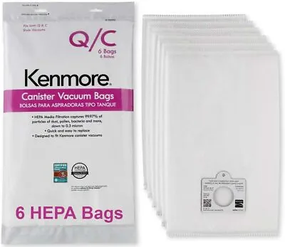 $15.99 • Buy Sears Genuine 6-Pack Кеnmоrе Canister Vacuum Bags 53292 Type Q - C HEPA For Cani