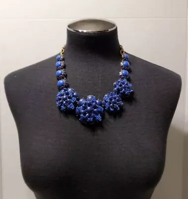 J Crew Blue Stone Gardenia Azalea Beaded Chain Statement Floral Necklace NWT • $42.29