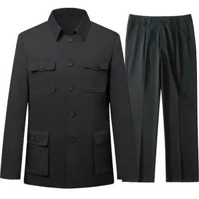 Men's Chinese 2PC Tunic Jacket Trouser Single Breasted Mao Suits Coats Pants New • $84.58