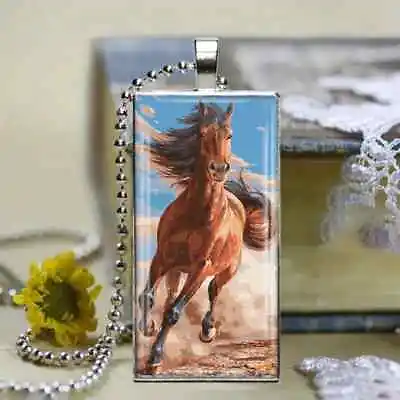 Creative Running Horse Animal Pattern Rectangular Pendant Necklace • $11.88