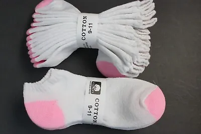 6 Pairs Men's & Women's White Pink H/T Sport Low Socks Cotton 9-11 Shoe 4 -9.5 • $10.98