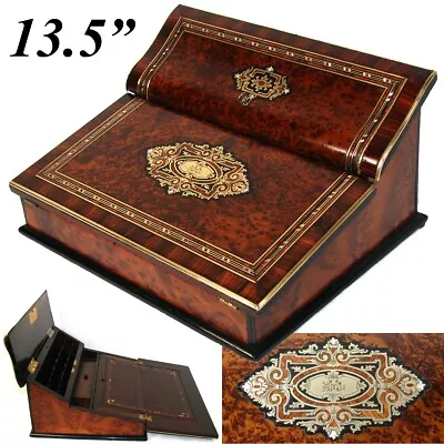 Antique French Writer's Cabinet Lap Desk Ecritoire Burled Veneers & Boulle • £1299.31