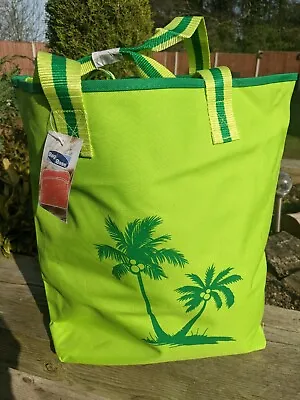 Tote/Travel/ Beach/ Shopping Bag. Lime With Green Palm Print. • £5.50