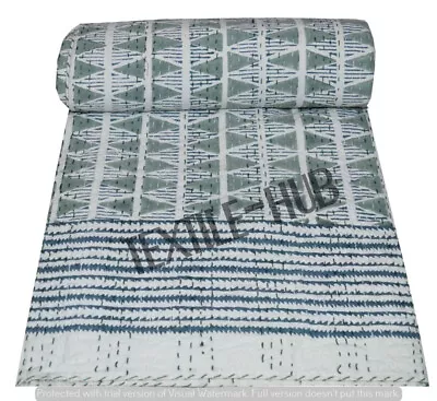 £35.99 • Buy Indian Hand Block Print Twin Kantha Handmade Quilt Cotton Bedcover Throw Blanket