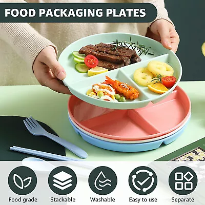 8pcs Divided Dinner Plates Reusable  Microwave Lightweight Salad Plastic Plate • £15.88