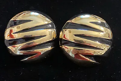 Vintage Park Lane Gold Tone Black Enamel Earrings Clip On • $16.50