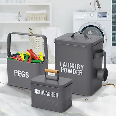 Laundry Powder Metal Storage Tin Peg Container Laundry Kitchen Storage Canisters • £9.99