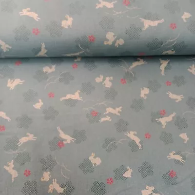 Japanese Traditional Cotton Fabric Blue Rabbits For Quilting Per Fat Quarter  • £4.50
