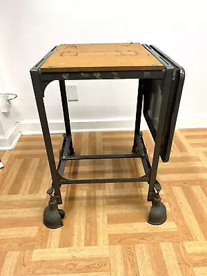 $99.99 • Buy Vintage INDUSTRIAL TYPEWRITER TABLE Wood Top Drop Leaf Metal Mid Century Rolling