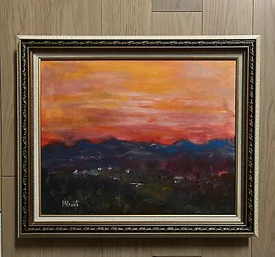 Blue Ridge Mountains Sunset Original Painting Landscape Framed Canvas Signed Art • $345
