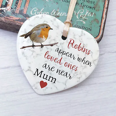 Personalised Robin Christmas Tree Heart Sign Memory Decoration Memorial Xmas • £7.99