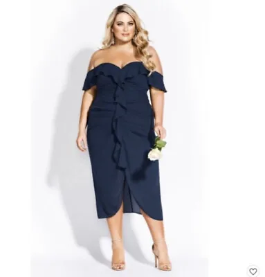 City Chic Va Va Voom Midi Cocktail Dress In Navy SZ 18 NWT  • $85