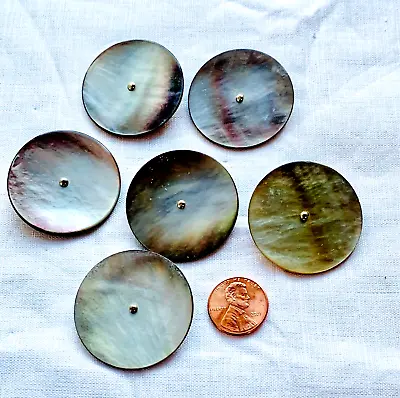 Set Of 6 X LARGE Vintage Shell MOP Pearl Sewing Buttons Metal Shank 1 3/8  S72 • $29.97