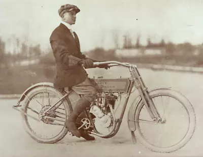 REPRINT RPPC Postcard Man Riding Vintage Harley Davidson Motorcycle Motor Bike • $9.99